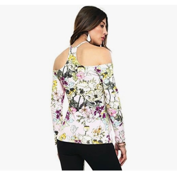 Guess woman’s large fl cold shoulder floral printed blouse - Picture 2 of 7